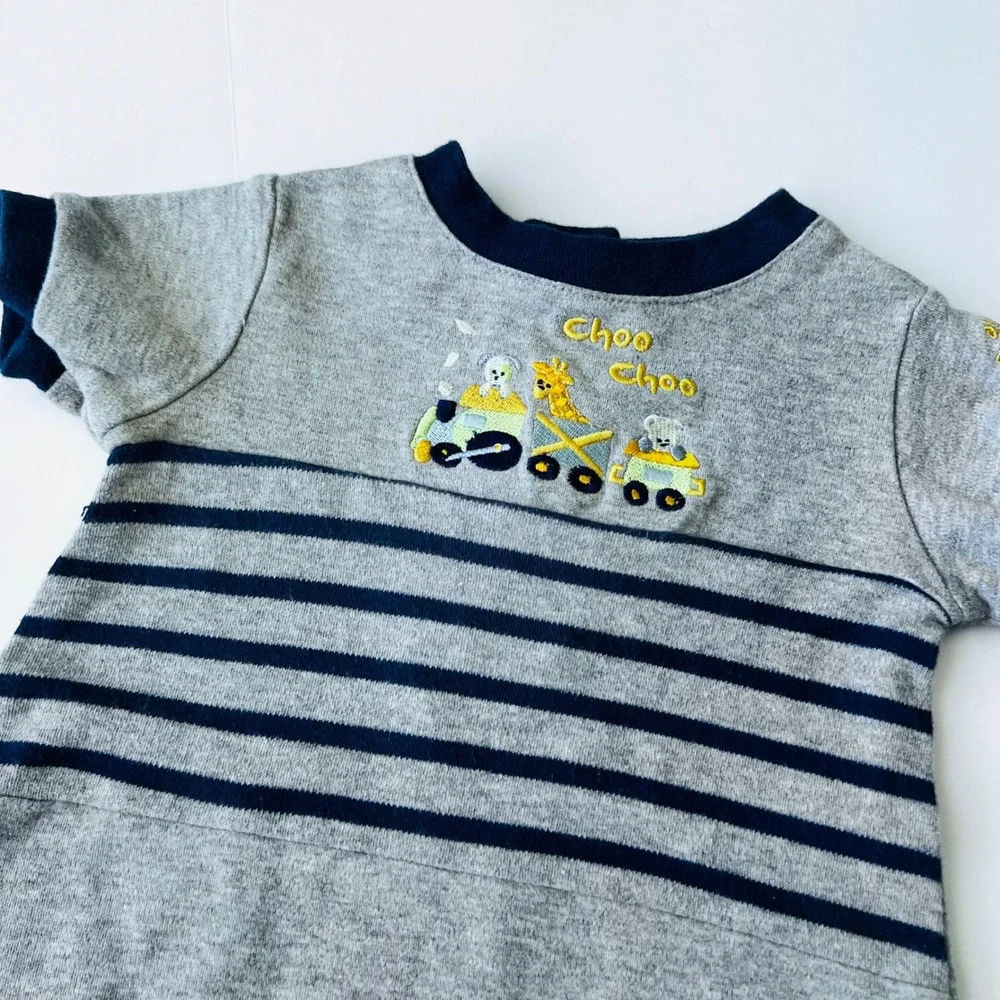 Vintage Okie Dokie Baby Train Romper 0-3M Choo Choo Cotton One‎ Piece